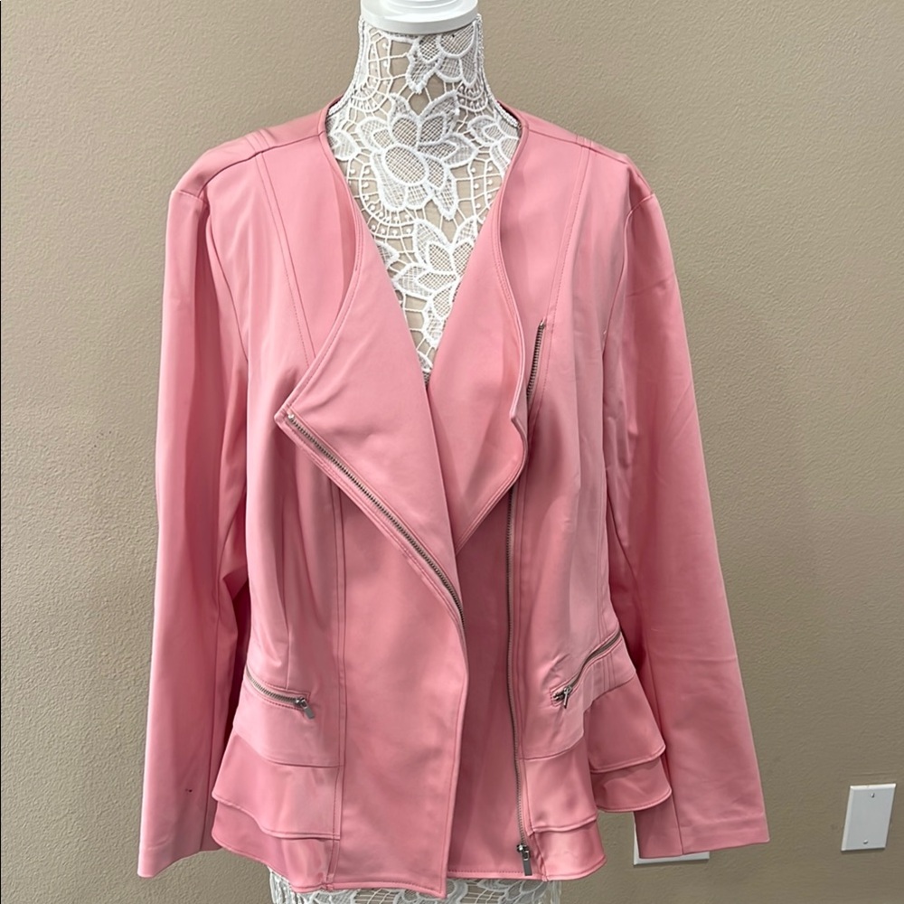 Lane Bryant Pink Blazer/Motojacket with Wide Draped Collar and Relaxed Fit